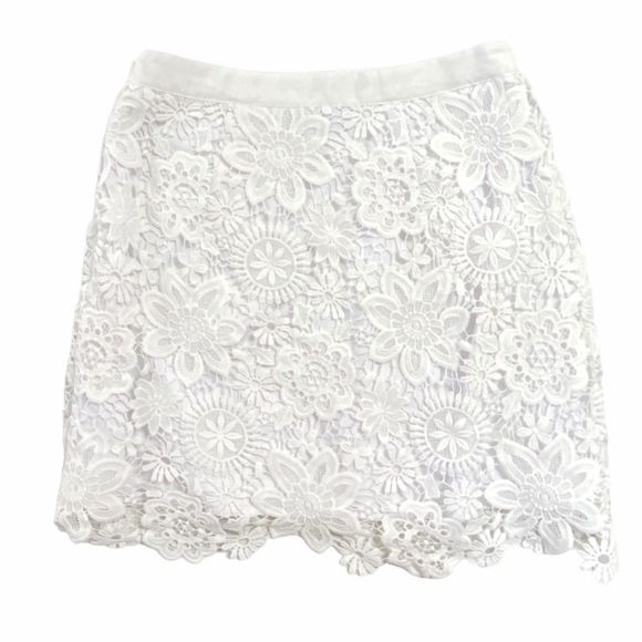 Topshop Tall Women's Sz 6 Boho Floral Print 3D Lace Mini White Skirt Clean Girl - Picture 3 of 7
